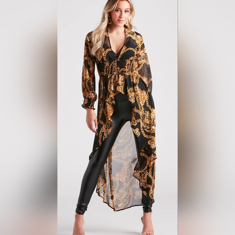 Status Chain Print Chiffon Duster - Picture 3 of 6